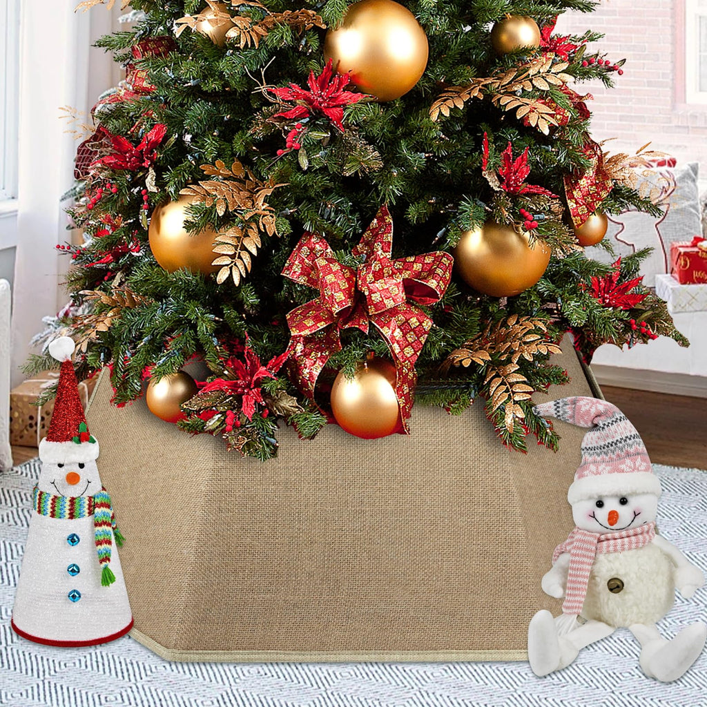 Christmas Tree Collar, Christmas Tree Collars for Artificial Trees, 31 Inch Tree Skirt for Christmas, Holiday Home Decor Xmas Tree Ring Tree Stand Base Cover -Flax