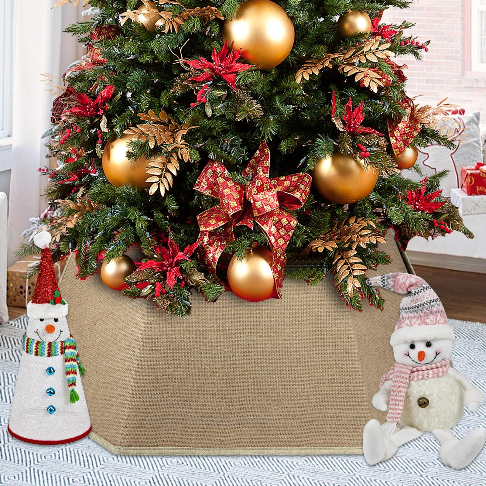 Christmas Tree Collar, Christmas Tree Collars for Artificial Trees, 31 Inch Tree Skirt for Christmas, Holiday Home Decor Xmas Tree Ring Tree Stand Base Cover -Flax