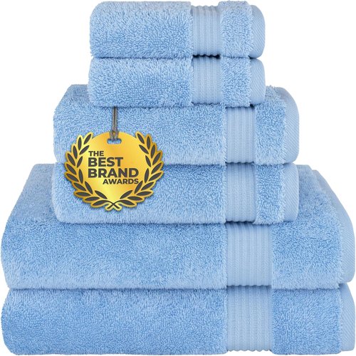 Cotton Paradise 6-Piece Towel Set - 100% Soft Absorbent Turkish Towels | Sky Blue Bath Towels, Hand Towels & Washcloths