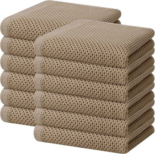 Homaxy 100% Cotton Waffle Weave Dish Towels - Ultra Soft & Absorbent, Quick Drying | 12-Pack, Tan, 13 x 28 Inches