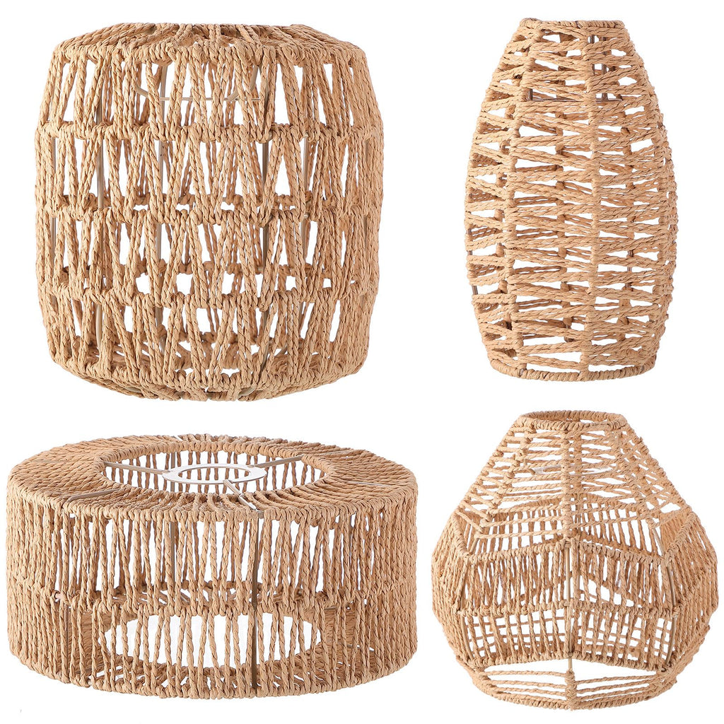 Baquler 4 Pcs Lamp Shade Pendant Light Shade Woven Lampshade Hanging Replacement Light Covers Boho Lamp Cover Home Decor, Farmhouse Rustic Wall Sconces for Table Lamps Floor Lamps
