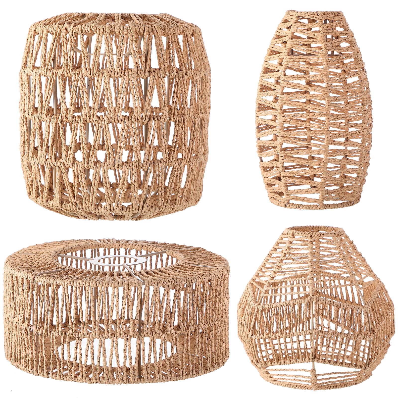 Baquler 4 Pcs Lamp Shade Pendant Light Shade Woven Lampshade Hanging Replacement Light Covers Boho Lamp Cover Home Decor, Farmhouse Rustic Wall Sconces for Table Lamps Floor Lamps