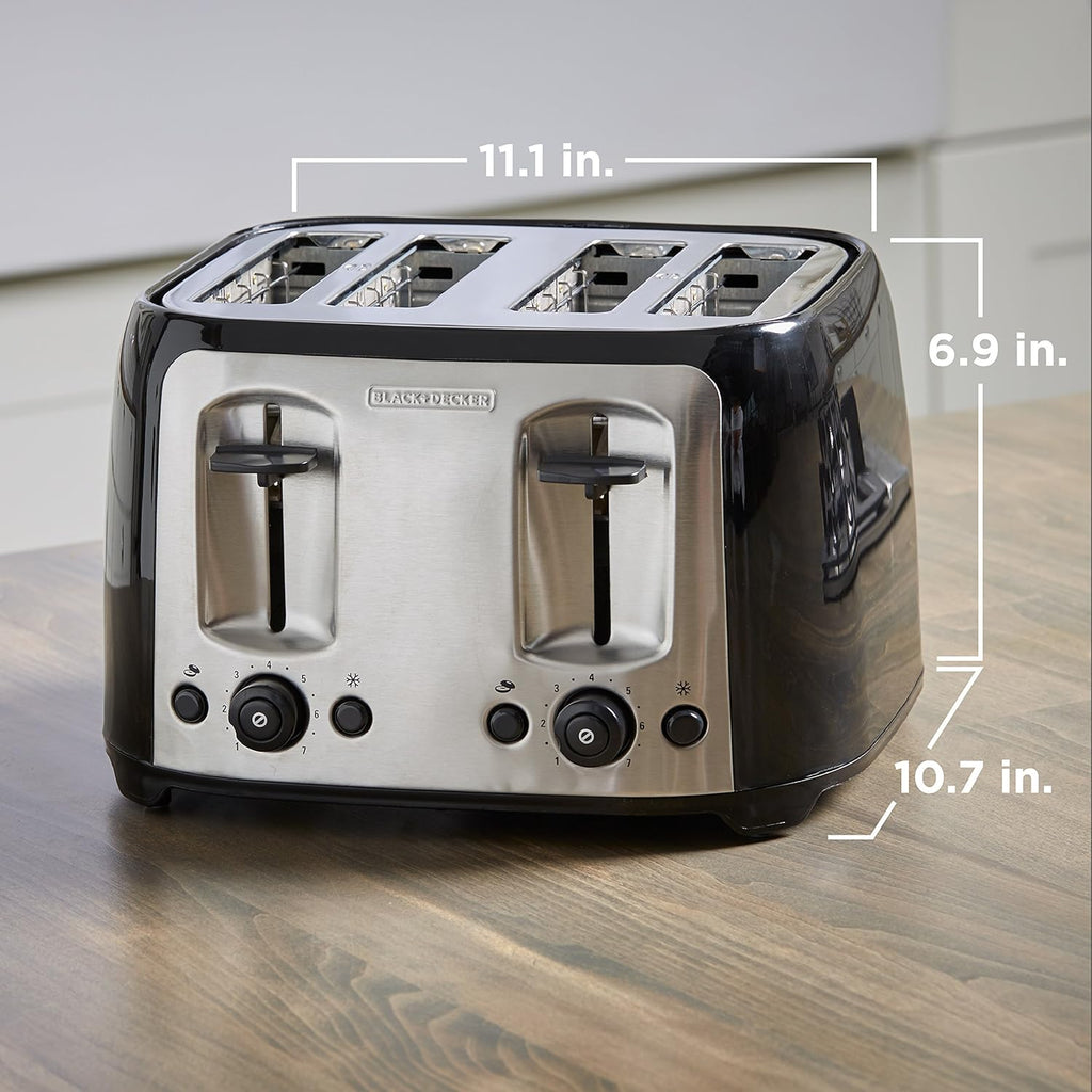 BLACK+DECKER 4-Slice Toaster - Extra Wide Slots, 7 Shade Settings, 1400 Watts, Bagel & Frozen Functions