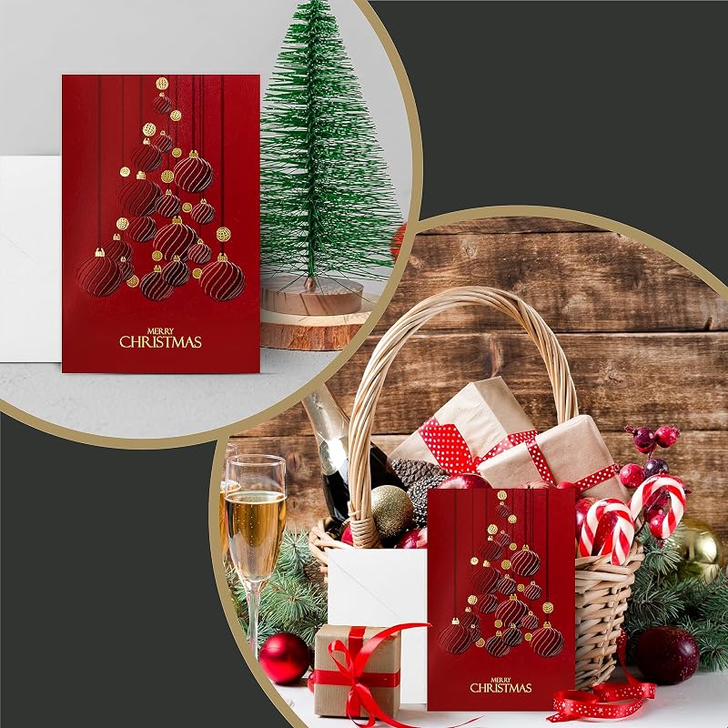 Dark Red Christmas Cards Set 80 with Gold Foil & Embossing, 6.75 x 4.5 Inl Envelopes & Seal Stickers (5 Pack) – Variation: Dark Red+80 Cards