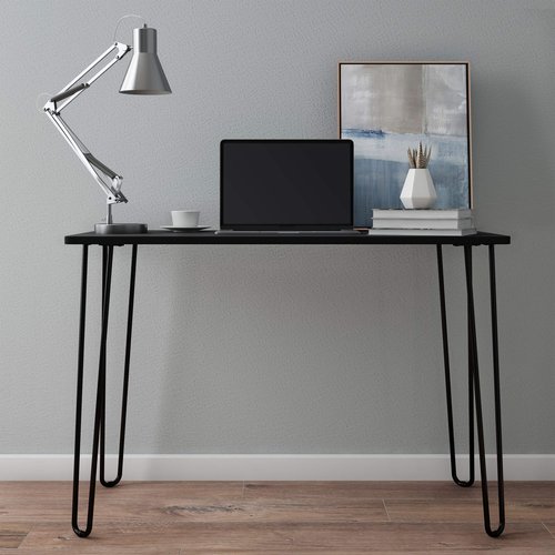 Desk with Hairpin Legs - Modern Industrial Style Home Decor - Woodgrain-Look and Steel Accent Home Office Furniture by Lavish Home (Black)