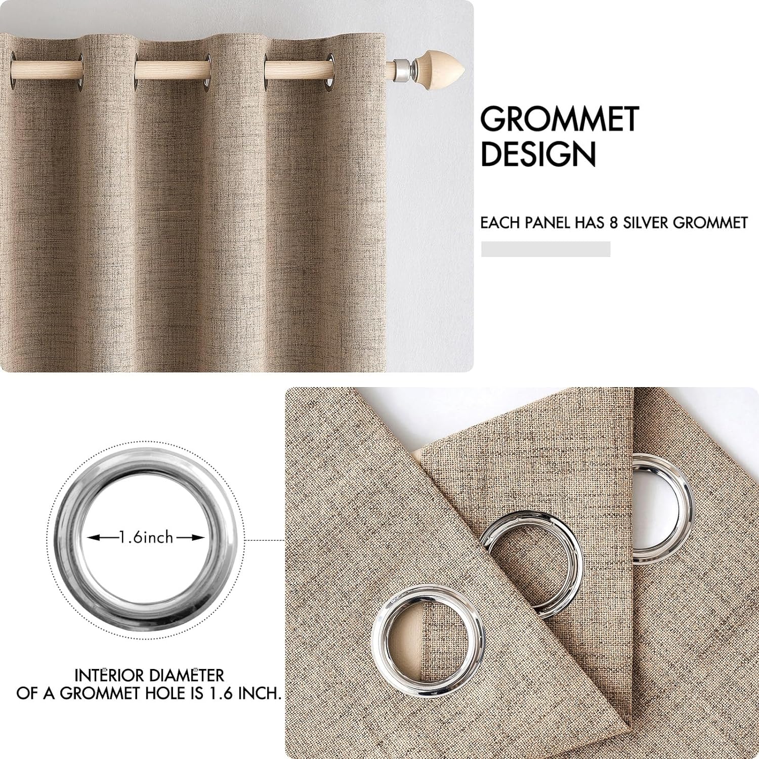 MIULEE 100% Blackout Linen Textured Curtains - Thermal Insulated Copper Brown Grommet Drapes | 42 x 90 Inch (2 Panels)