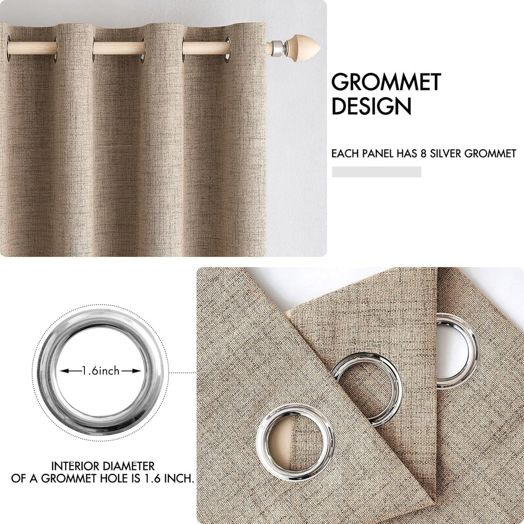 MIULEE 100% Blackout Linen Textured Curtains - Thermal Insulated Copper Brown Grommet Drapes | 62 x 96 Inch (2 Panels)