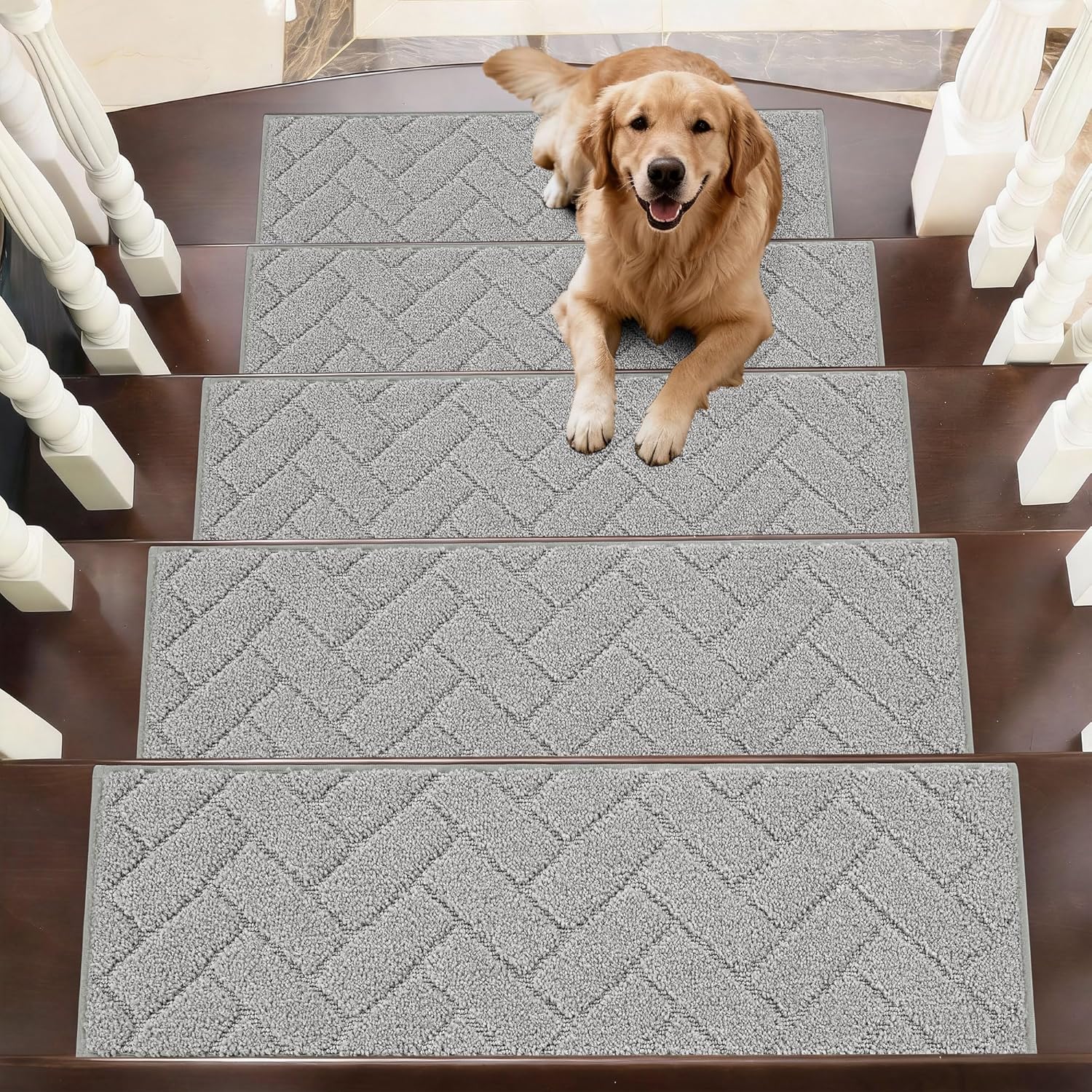 BEQHAUSE Non-Slip Carpet Stair Treads - Soft Indoor Stair Runners, 9" x 28", Grey, 15pcs