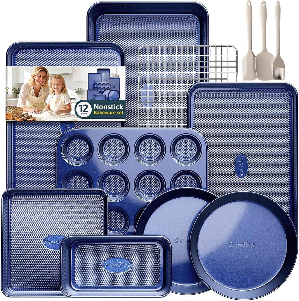 Regine Switzerland 12-Piece Nonstick Bakeware Set - Oven Safe Ceramic Coated in Blue with Essential Utensils