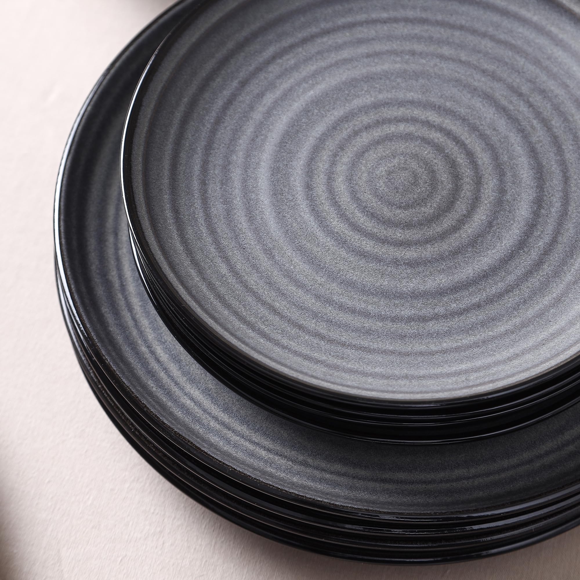 Stone Lain Dua 12-Piece Dinnerware - Stoneware, Plate and Bowls, Dishwasher and Microwave Safe, Dish Set for 4, Black
