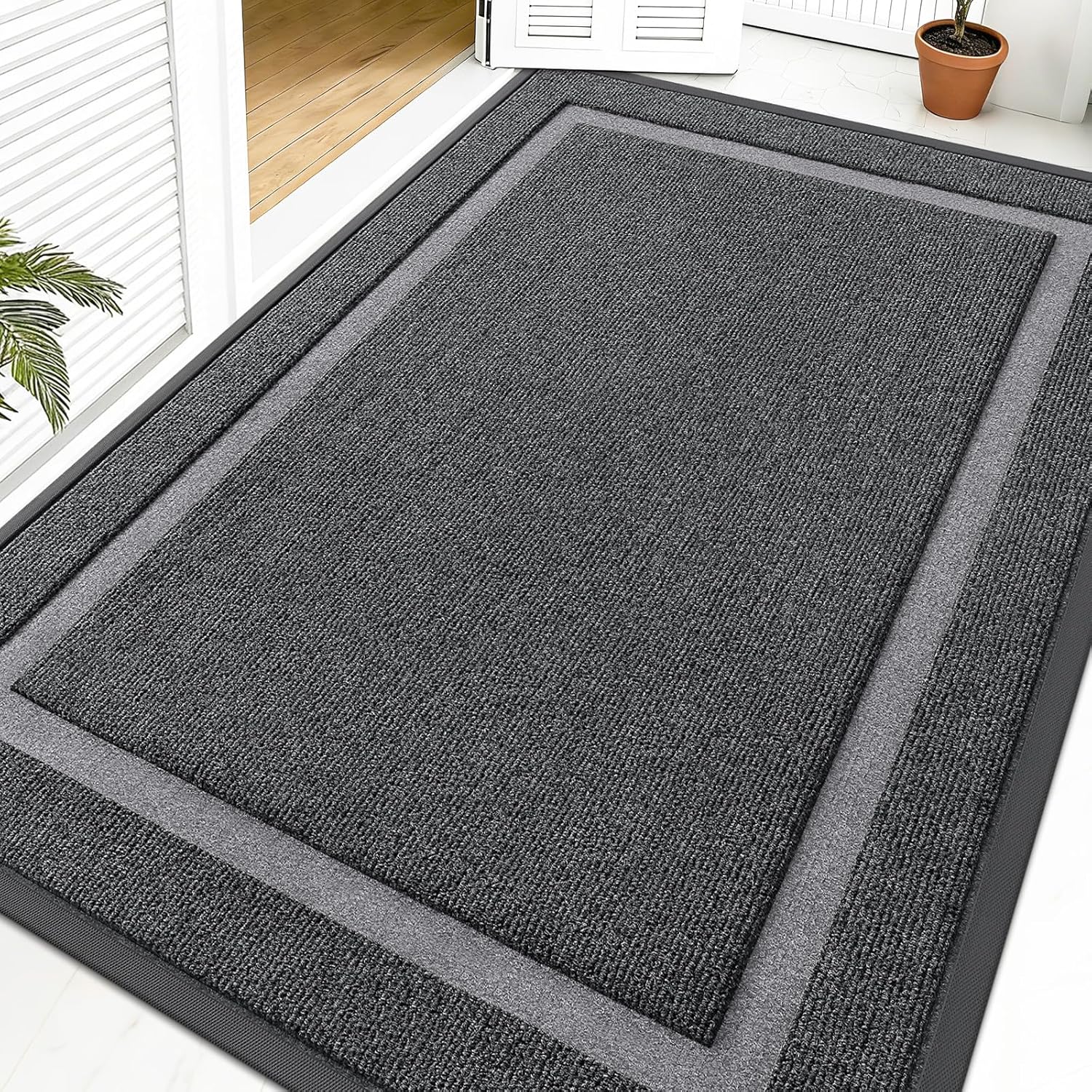 OLANLY Waterproof Front Door Mat - All-Season, Sturdy Natural Rubber, Easy Clean | 59x40, Grey