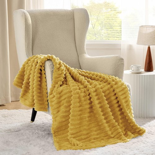 Bedsure GentleSoft Throw Blanket - Super Soft Cozy Yellow Blanket for Couch, 50x70 Inches