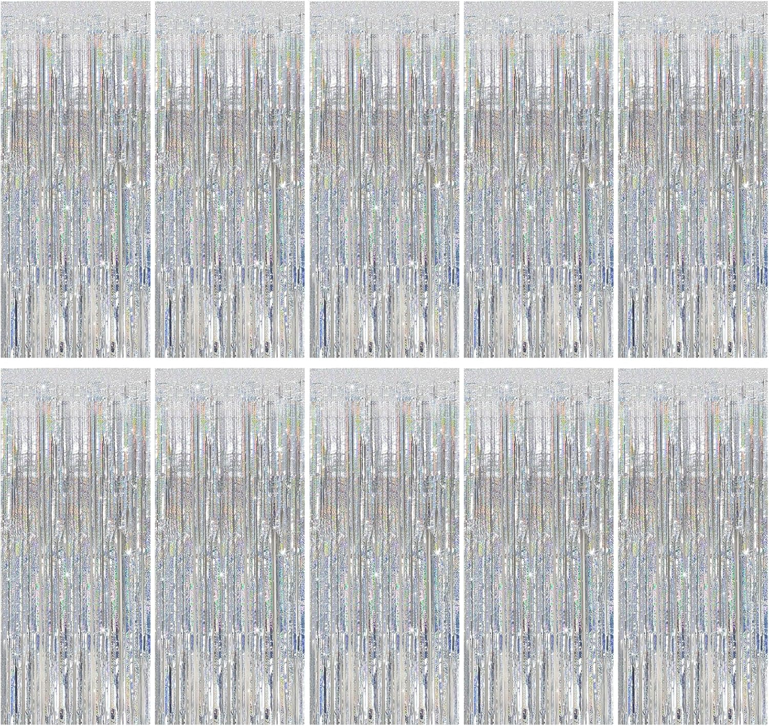 Regine Switzerland Tinsel Curtain Backdrop - Silver Glitter Foil Fringe for Parties | 10 Pack