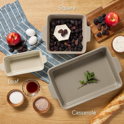 Best Choice Products 3-Piece Ceramic Bakeware Set - Versatile Stoneware Casserole Dishes | Mushroom Beige, 9x12 & 8x8 Sizes