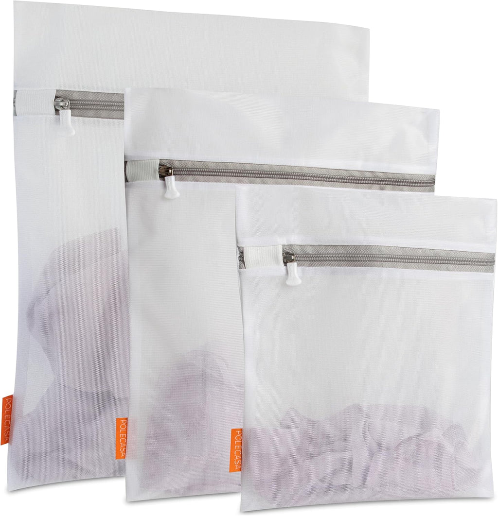 Polecasa Mesh Laundry Bags - 3Pcs Set with Sturdy Zipper for Delicates, Lingerie & Baby Clothes | 1 Large, 1 Medium, 1 Small