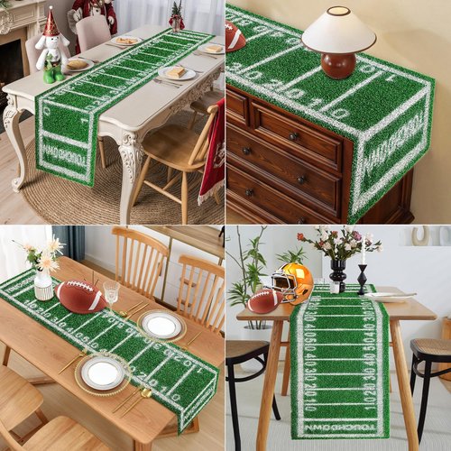 honeypet Football Table Runner 16 x 59 Inch Artificial Grass Tablecloth Touchdown Green Table Cover Rectangular for Birthday Football Themed Sport Game Day Decor Holiday Tablecloth Banner
