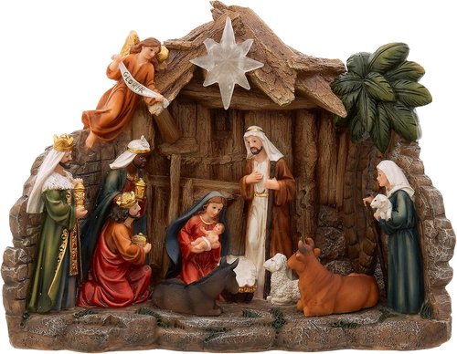 Kurt Adler Light-Up Nativity Table Piece - 10.4-Inch Battery Operated Decor