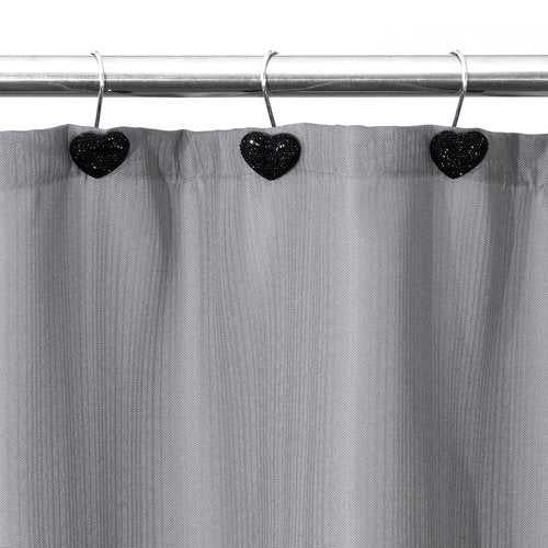 Black Heart Shower Curtain Hooks: Sparkling Shower Hooks with Crystal Rhinestones - Stainless Steel Shower Rings Hangers for Gothic Bathroom Decor for Halloween Christmas Valentine's Day