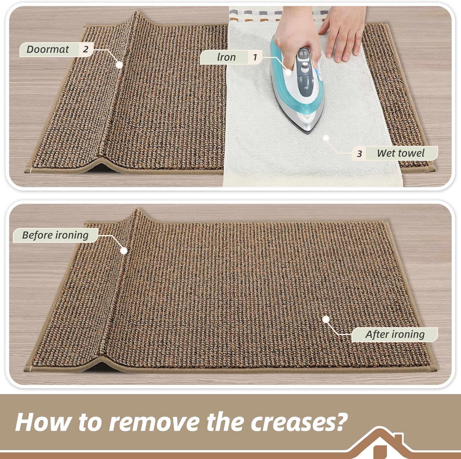 BEQHAUSE Dirt Trapper Door Mat - Non-Slip, Washable Entrance Mat | 20" x 32", Beige, Dirt Resistant & Absorbent