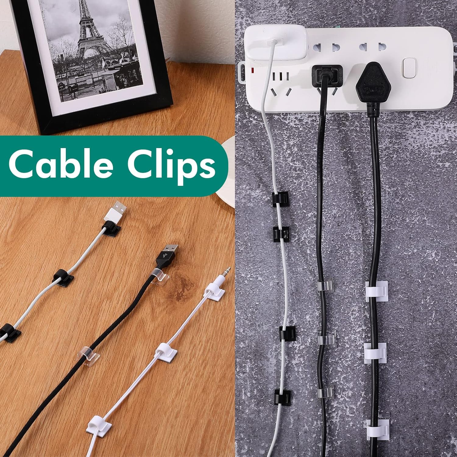 Namalu Mini Cable Clips - 60 Self-Adhesive Hooks for Christmas Lights | Clear, Small Size, Perfect for Outdoor Use