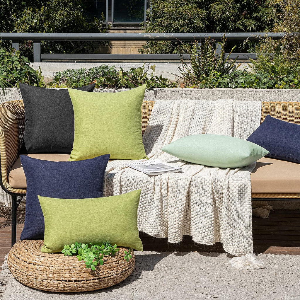 MIULEE Decorative Outdoor Throw Pillow Covers - Waterproof Faux Linen Cushion Cases | 20x20 Inch Navy, Set of 2