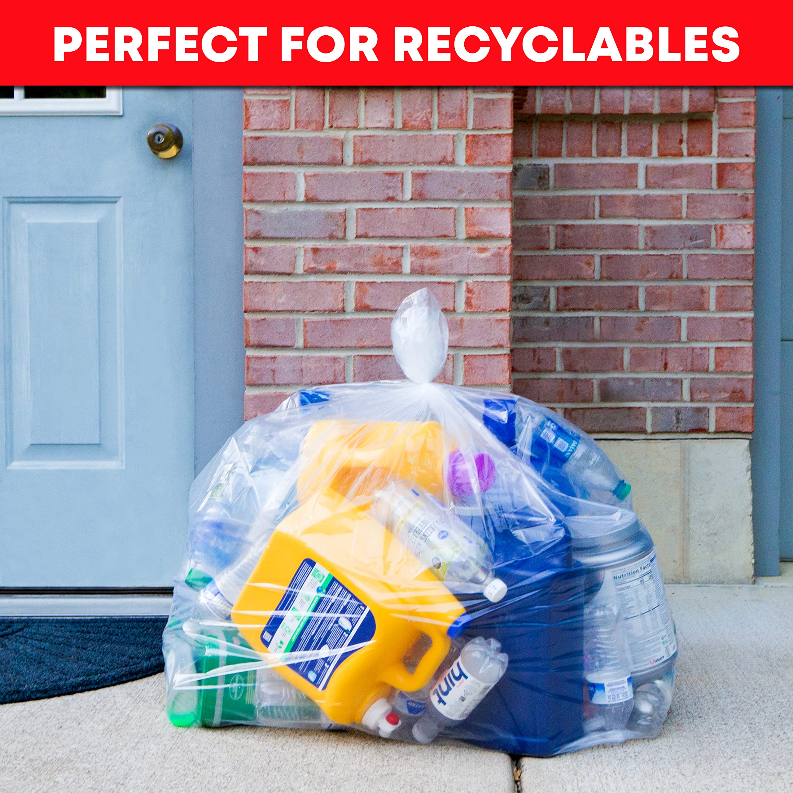 Veska 30-33 Gallon Clear Trash Bags Heavy Duty (Value Pack 100 Bags w/Ties) Large Clear Plastic Recycling Garbage Bags. Large Trash Bags 30+, 32 Gallon