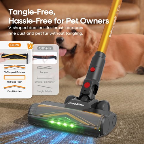 ElecKeys Cordless Vacuum Cleaner - 600W, 50KPA Suction, 70 Mins Runtime | Lightweight Self-Standing Stick Vacuum for Home & Pet Hair