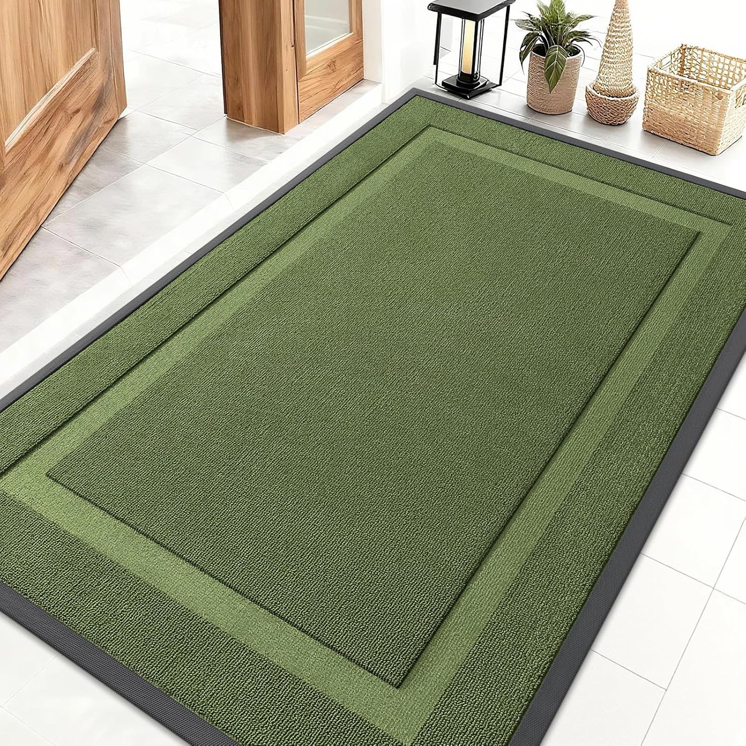 OLANLY Indoor Outdoor Front Door Mat - Waterproof All-Season Doormat, Sturdy Natural Rubber, 47x32, Classic Green