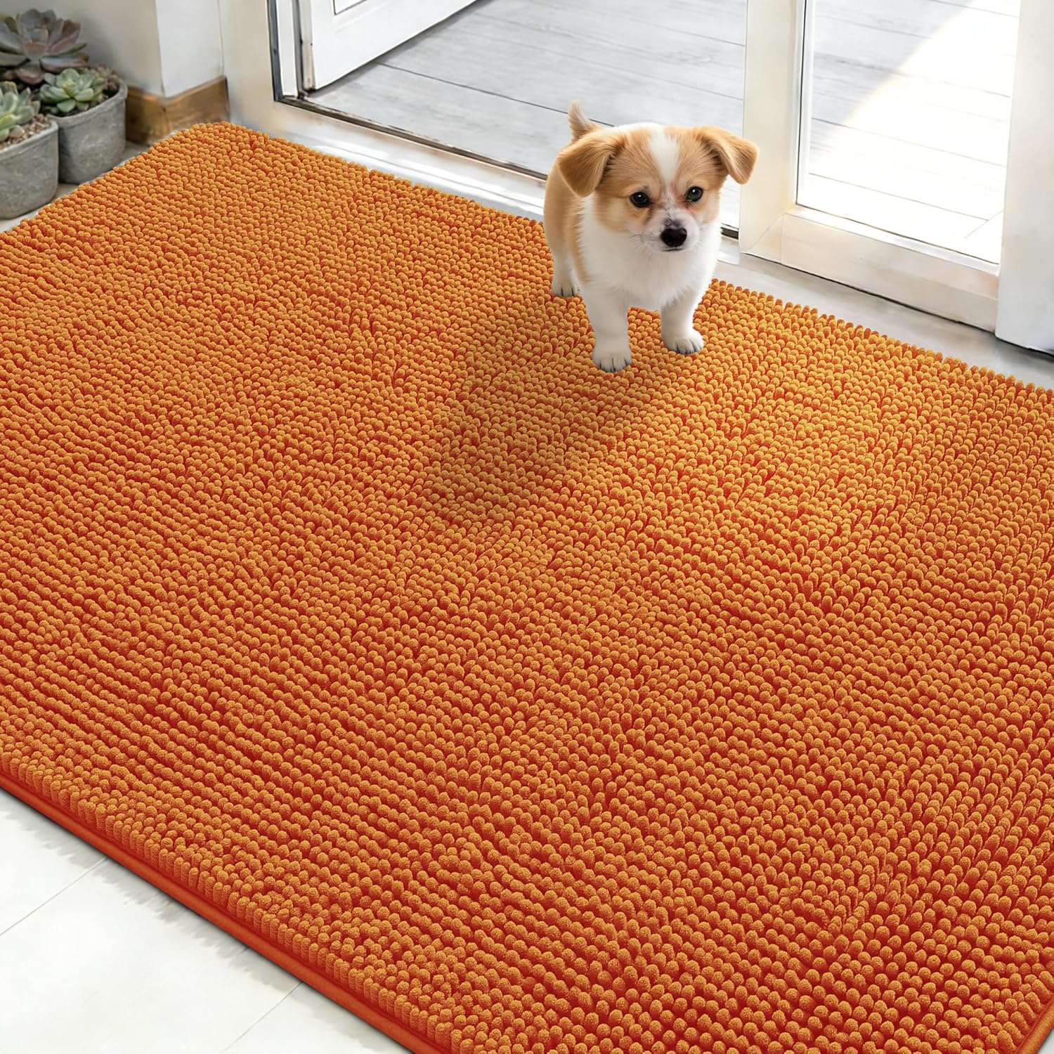 OLANLY Dog Door Mat - Absorbent Non-Slip Chenille Mat for Muddy Paws | 50x30 Inches, Quick Dry Clay Color