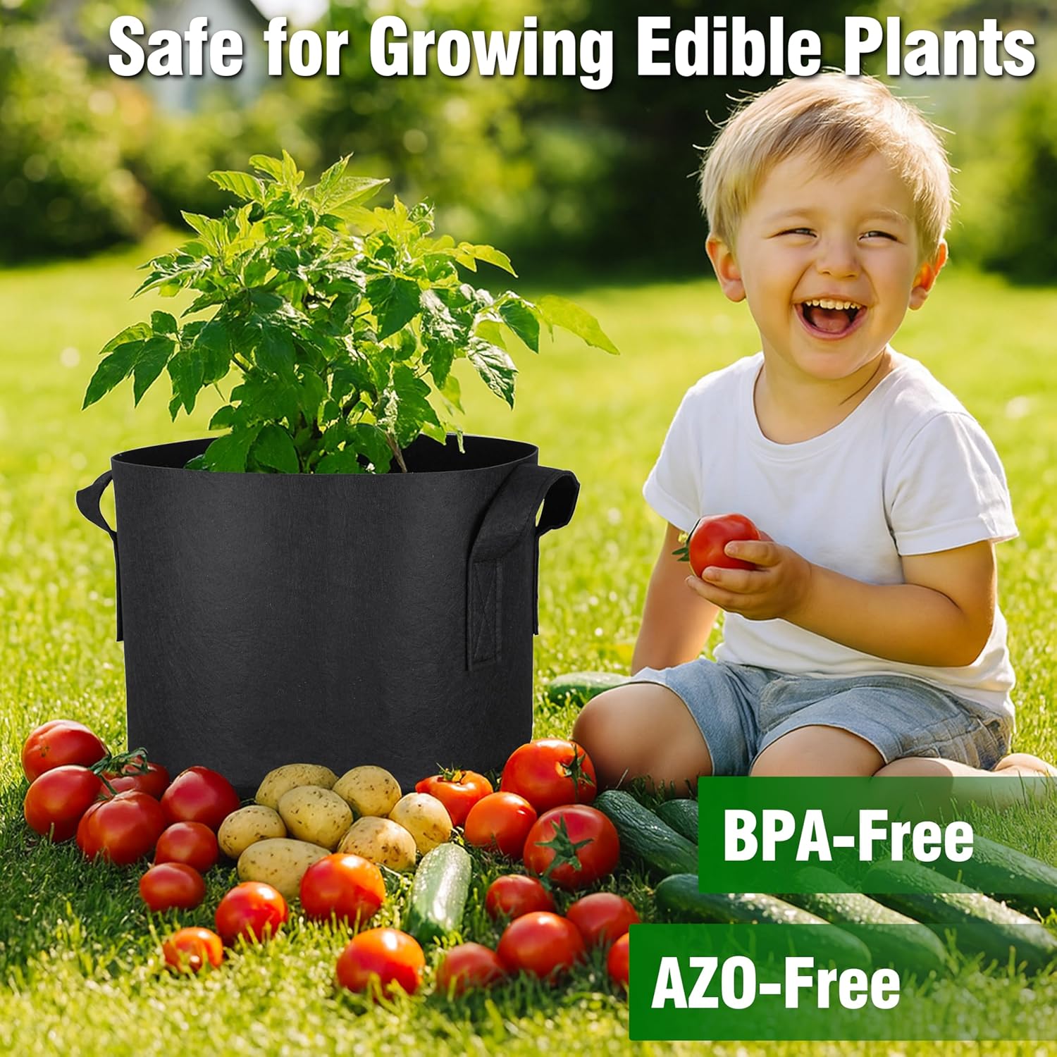 PHYEX 2 Gallon Grow Bags - Heavy Duty Reusable Fabric Pots with Handles for Vegetables, Herbs & Flowers