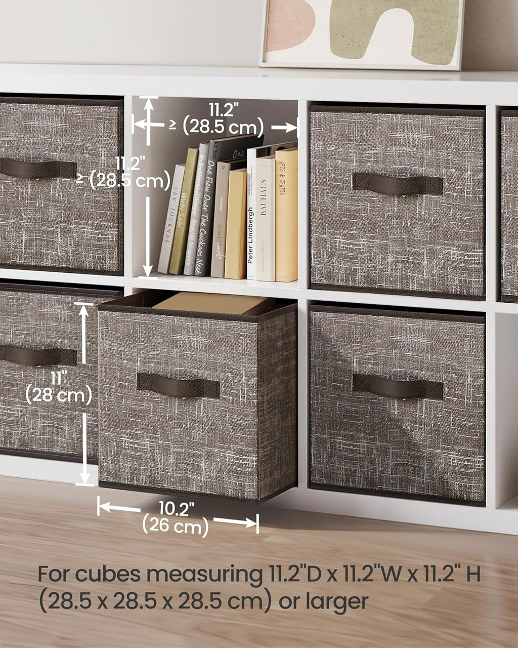 SONGMICS Storage Cubes - 11-Inch Foldable Non-Woven Fabric Bins with Double Handles | Set of 6 in Walnut Color