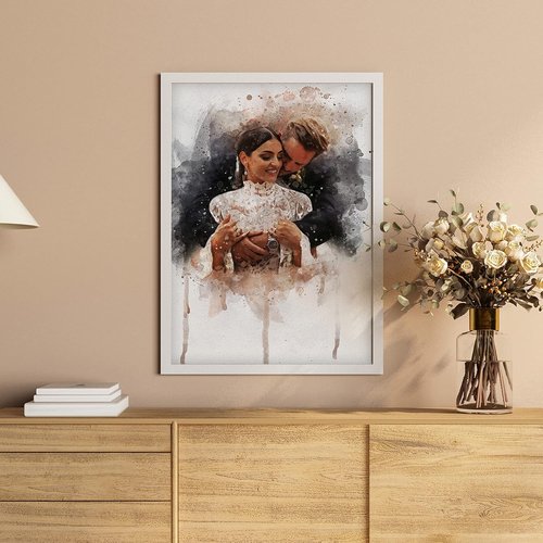 Awesometik Watercolor Portrait Canvas - Personalized Wedding Illustration Art | Custom Size Available