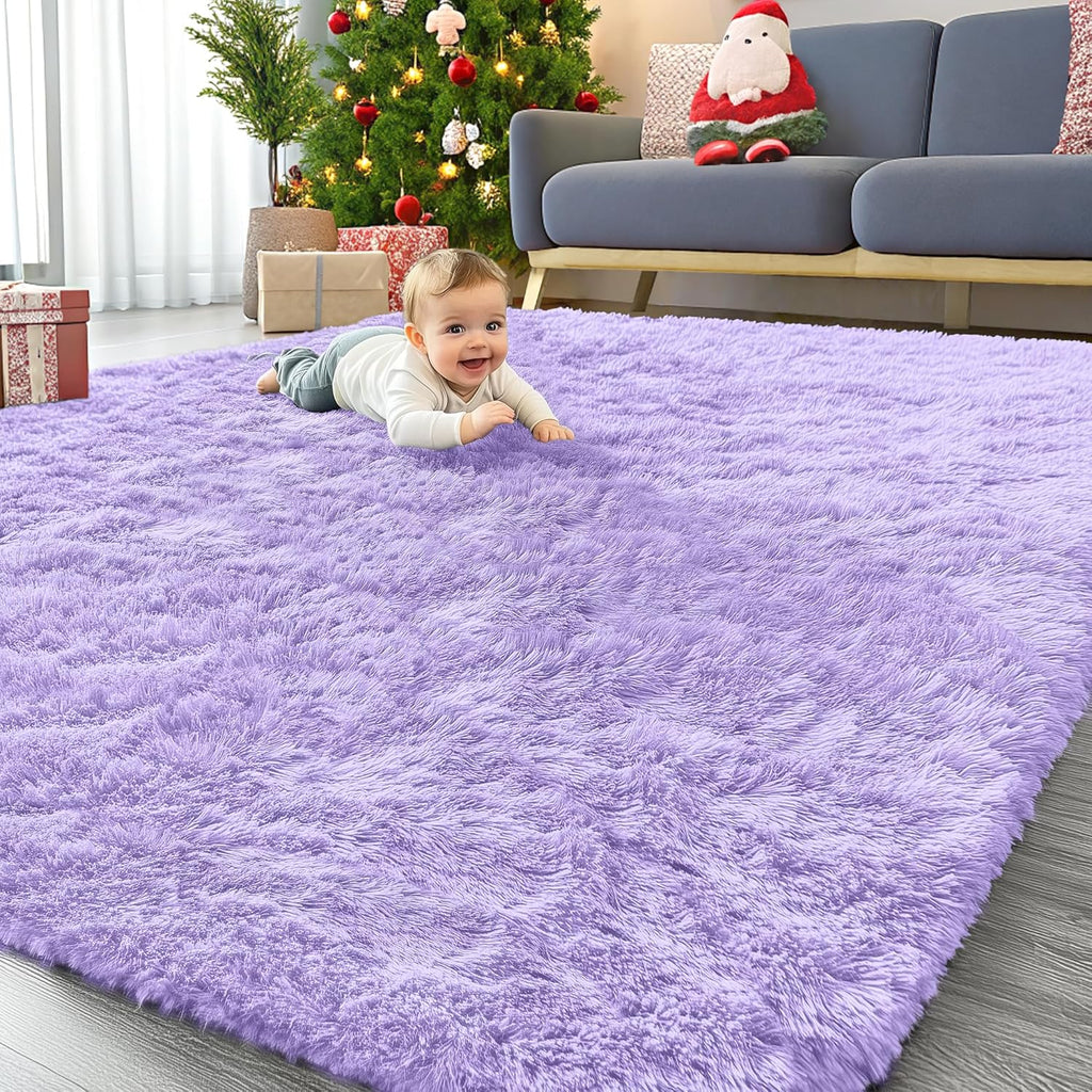 OLANLY Large Area Rug - Soft Fluffy Shaggy Indoor Carpet for Living Room & Bedroom | 8x10 Light Purple