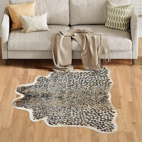 Cheetah Print Rug - Faux Cowhide Skin Area Carpet for Living Room & Kitchen | 3.3 x 3.1ft