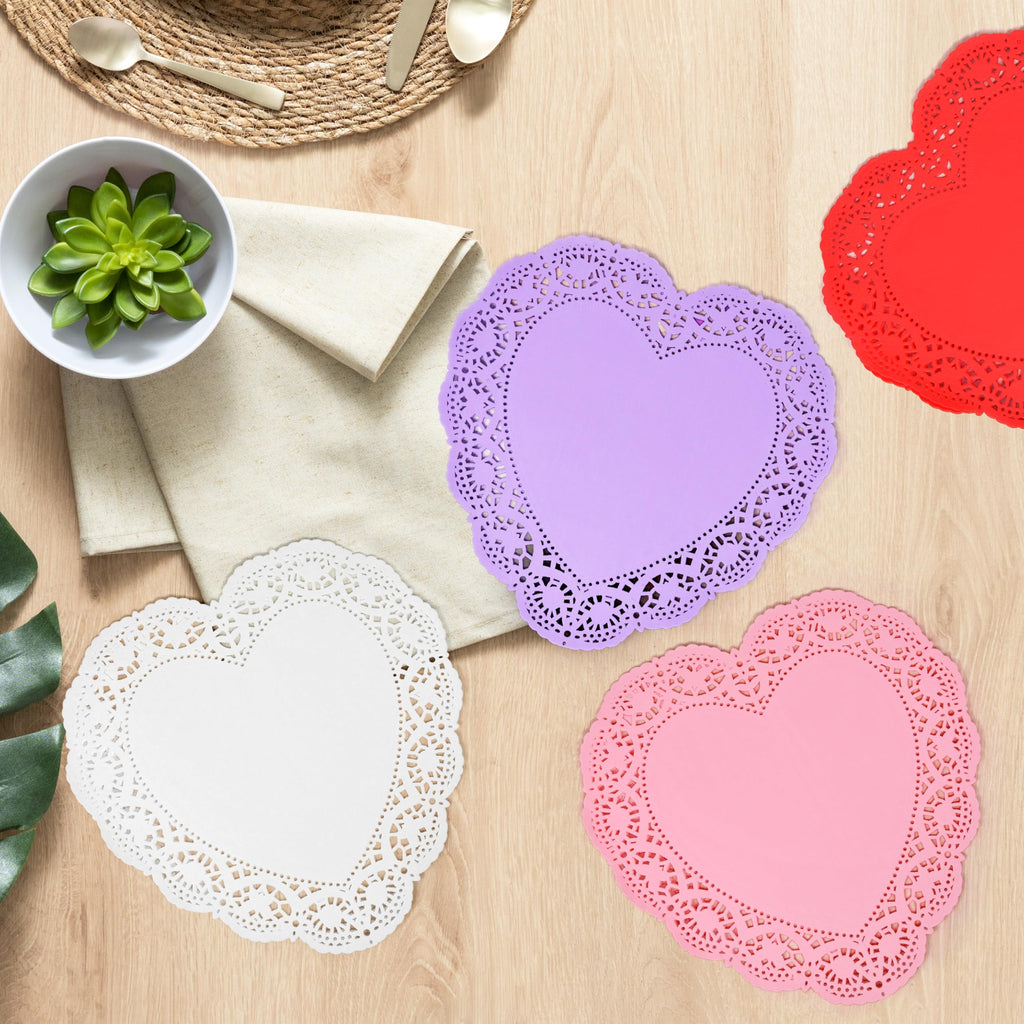 Gift Boutique 10 Inch Heart Doilies, 100 Count Large Valentine Paper Doily Set in Red Pink White & Purple for Table Décor and Crafts