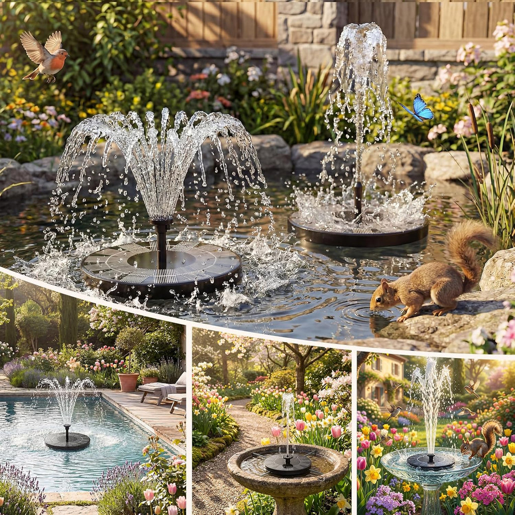 AISITIN Solar Bird Bath Fountain Pump - 2.5W Solar Powered Water Pump with 6 Nozzles | Perfect for Gardens, Ponds, and Aquariums