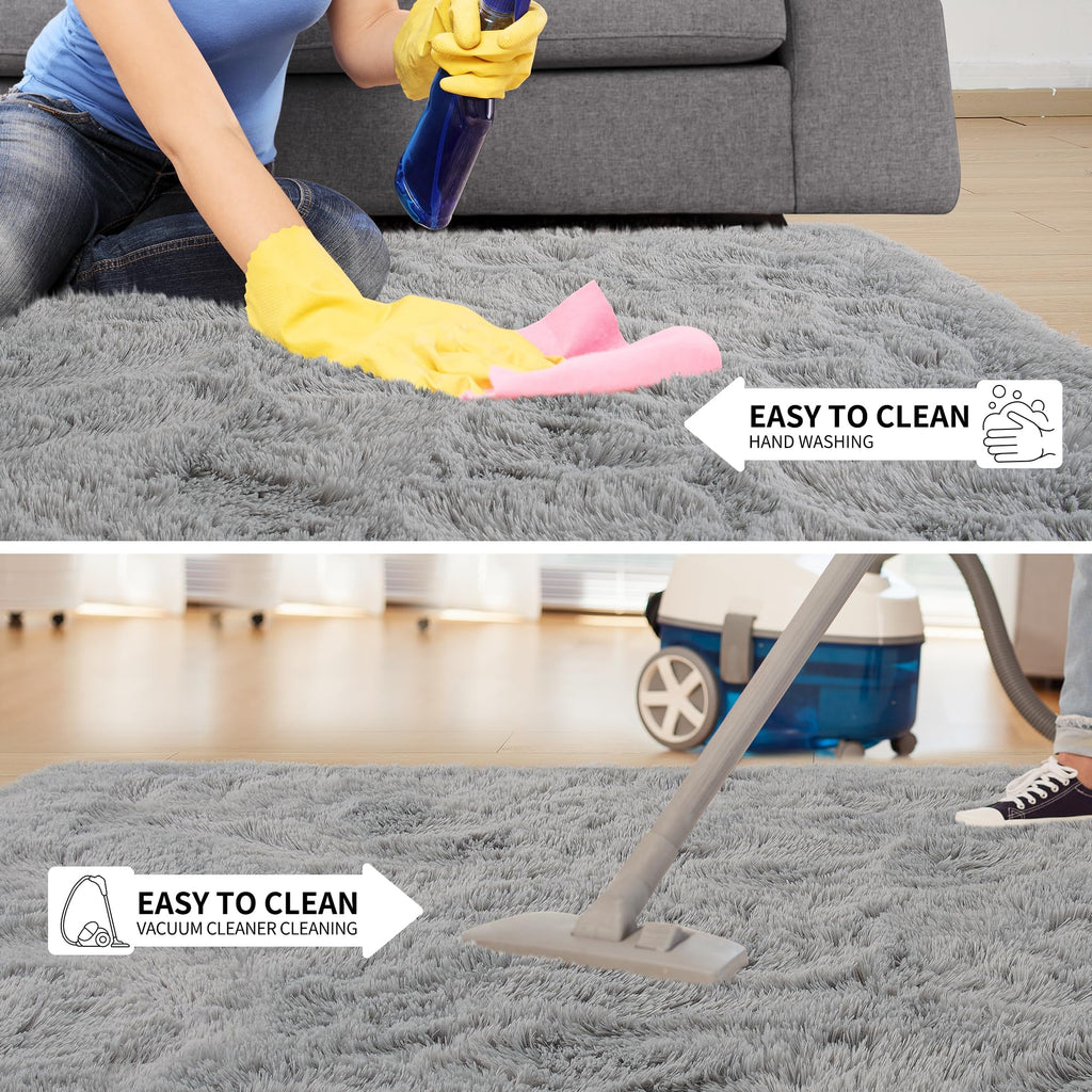 Tepook Fluffy Large Rugs for Living Room, Shag Area Rug 6x9 Soft Carpet for Bedroom, Modern Shaggy Rug for Kids Boys Girls, Plush Indoor Nursery Home Decor Rug with Non-Slip Bottom, Grey, 6 X 9 Feet