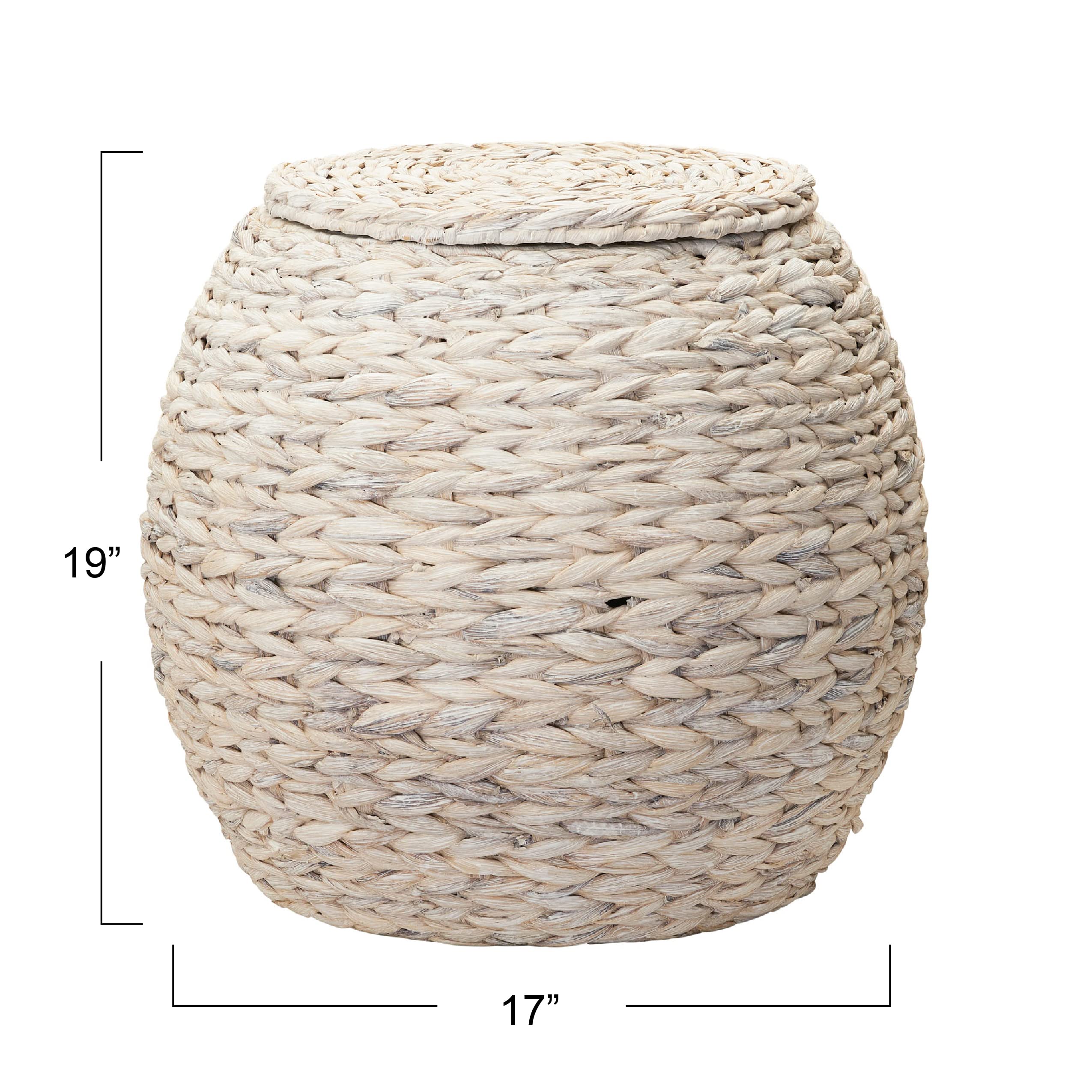 Household Essentials Handwoven Water Hyacinth Barrel Wicker Storage Basket Side Table, Cream Finish