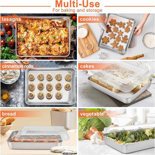 Herogo Rectangle Cake Pan Set - 9 X 12 X 2 Inch Stainless Steel Bakeware for Lasagna, Brownies & Casseroles