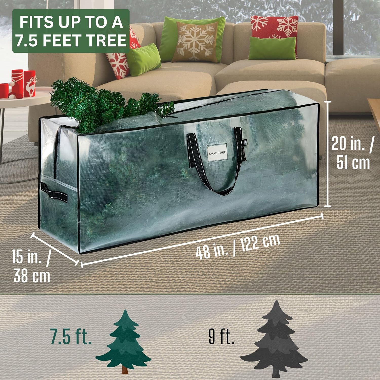 VENO Clear Christmas Tree Storage Bag - Heavy-Duty 7.5 Ft Tree Protector with Zipper & Durable Handles