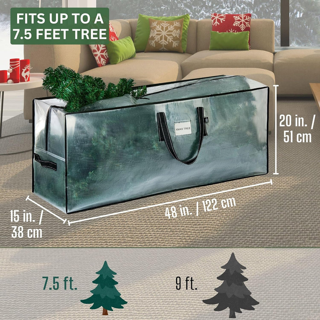 VENO Clear Christmas Tree Storage Bag - Heavy-Duty Zippered Bag for 7.5 Ft Trees | Durable Handles & Label Slot