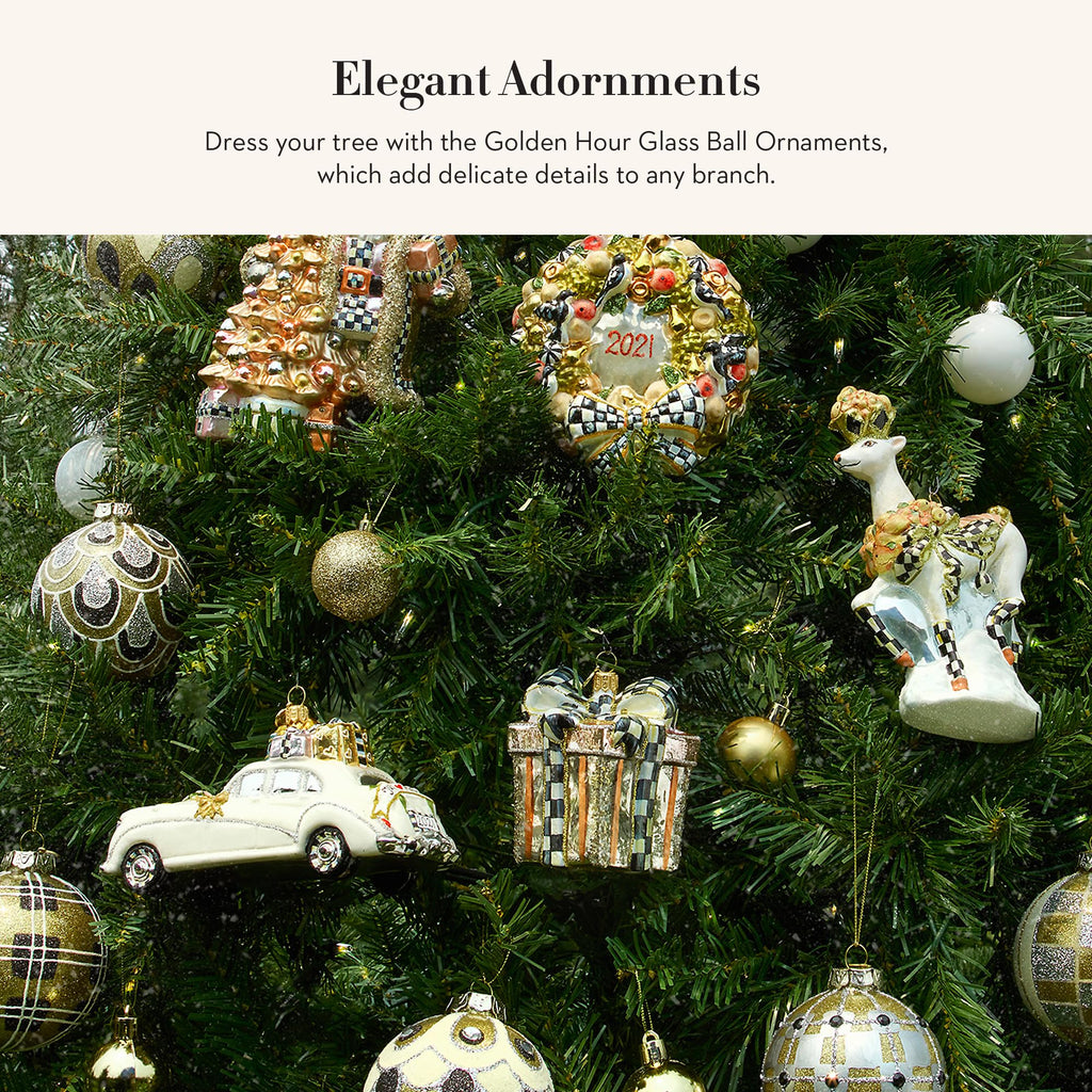 MACKENZIE-CHILDS Set of 6 Glass Ball Ornaments, Christmas Tree Decorations Set for Indoor Holiday Arrangements, Golden Hour