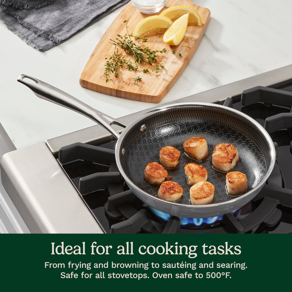 Cuisinart FusionElite+ Hybrid Tri-Ply Stainless Steel Skillet, 8″ Skillet Frying Pan with PURELYSEAR Ceramic Technology, Scratch Proof, Cool Grip Handles, Dishwasher Safe