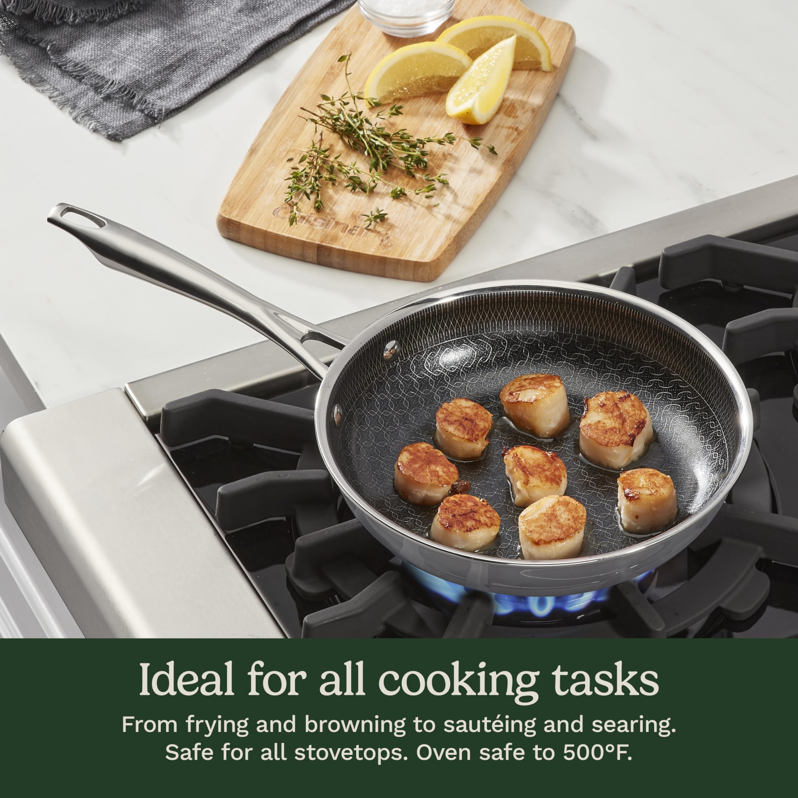 Cuisinart FusionElite+ Hybrid Tri-Ply Stainless Steel Skillet, 8″ Skillet Frying Pan with PURELYSEAR Ceramic Technology, Scratch Proof, Cool Grip Handles, Dishwasher Safe