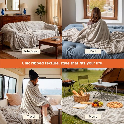 Bedsure GentleSoft Queen Size Blanket - Cozy Beige Fleece Throw for Women | 90x90 Inches