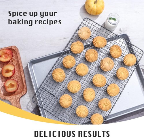 HONGBAKE Nonstick Baking Sheet with Rack - 13'' X 18'' Durable Cookie Pan & Cooling Rack, Space Silver