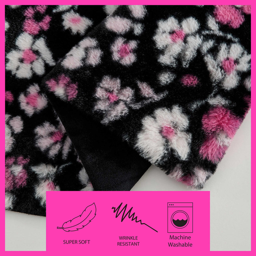 Betsey Johnson - Blanket, Buttery-Soft Faux Fur Throw Blanket for Couch or Bed, Boldly Plush & Oversized Bedding (Leopard Rosettes Black, 50" x 70")