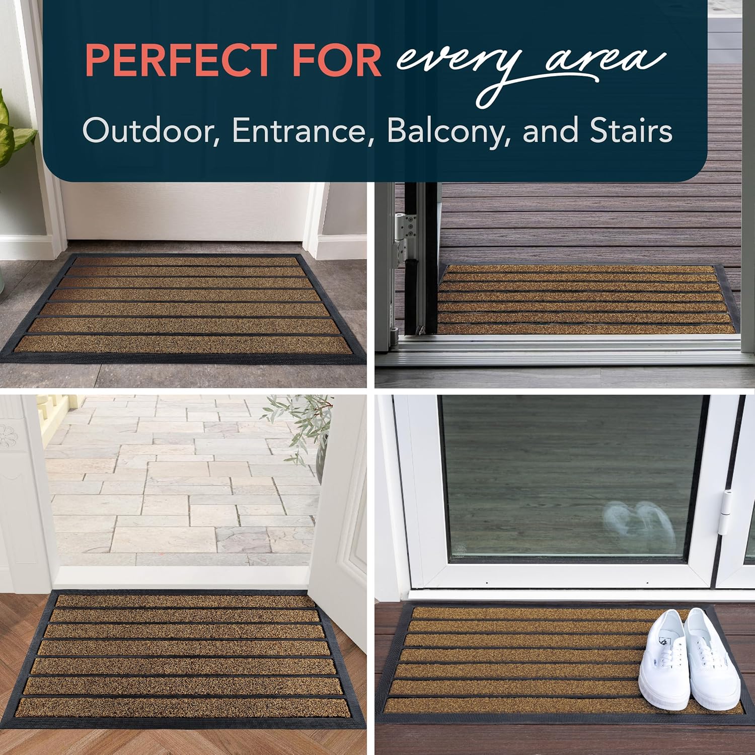 Ubdyo Extra Durable Door Mat - Non-Slip Dirt Trapping Welcome Mat for Indoor/Outdoor Use - 30" x 17", Bright Brown