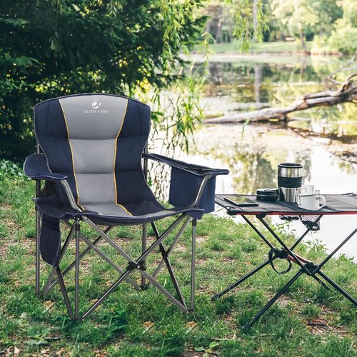 LET'S CAMP Folding Camping Chair - Oversized Heavy Duty Padded Outdoor Chair with Cooler Bag | 450 LBS Capacity, 2 Pack