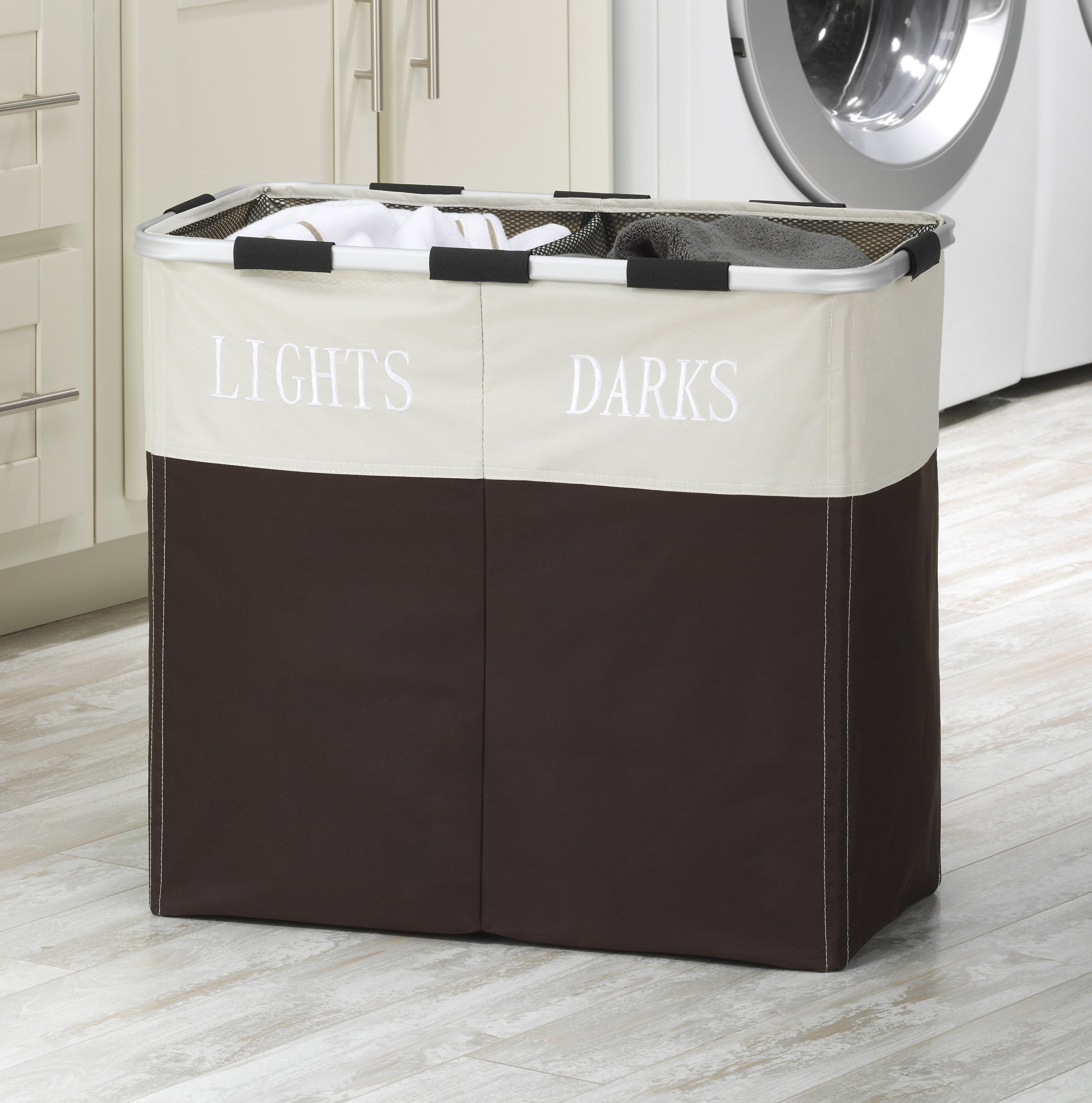 Whitmor Easycare Double Laundry Hamper - Lights and Darks Separator - Espresso, 2 Section